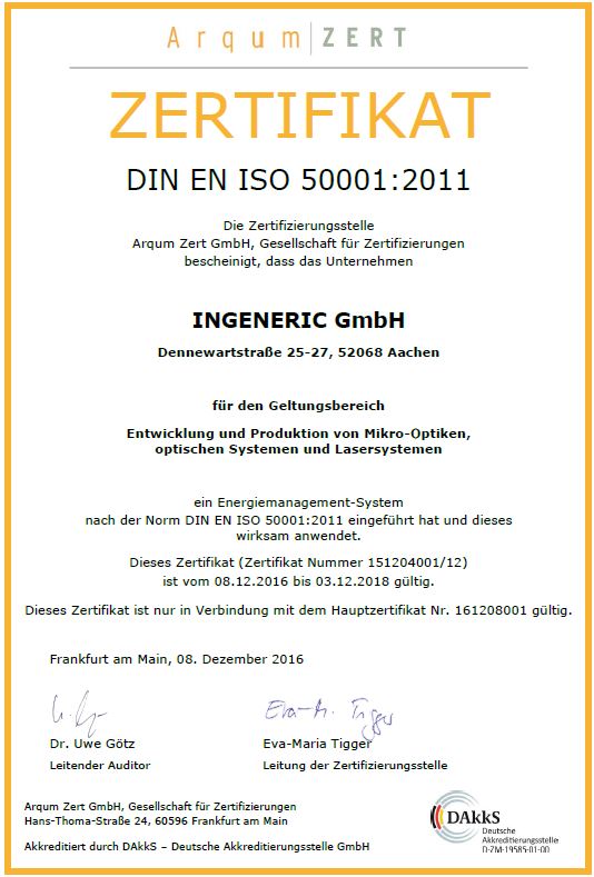Zertifikat ISO 50001:2011